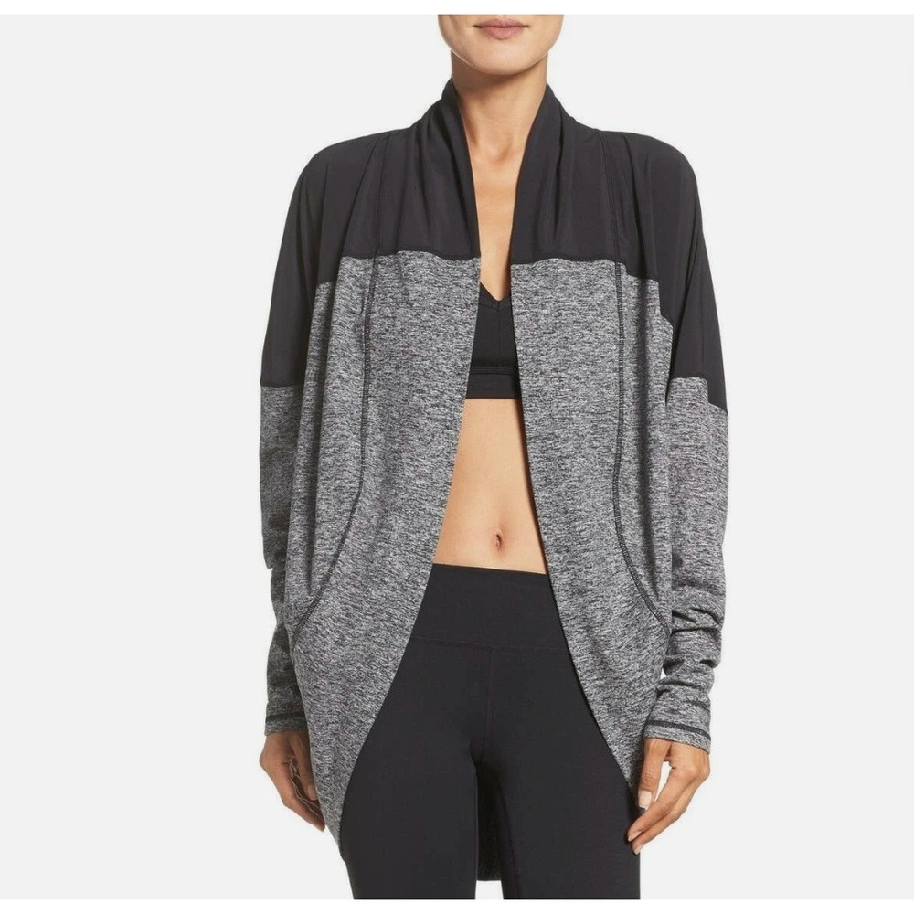 Zella Reversible‎ Colorblock Cocoon Cardigan Size XS/S Black/Charcoal Colorblock
